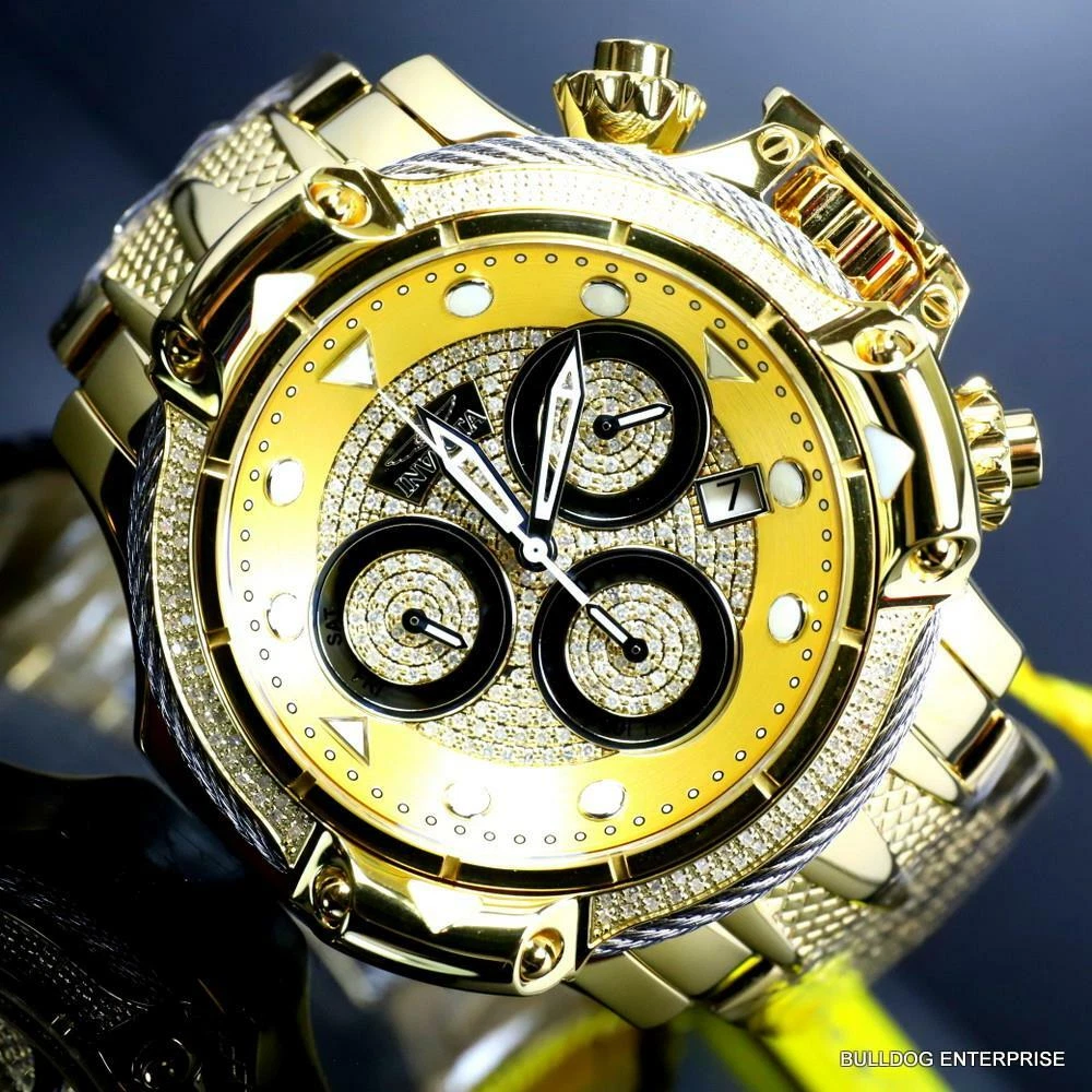 Invicta Subaqua Poseidon Bolt 1.29 CTW Diamond Swiss Gold Plated 50mm Watch New
