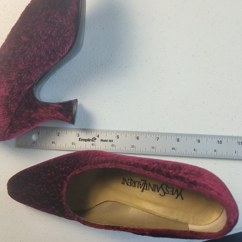 Yves Saint Laurent donna tacco rosso bordeaux velluto tg 6 1/2 M vintage anni 80 Y2k - Foto 5 di 8