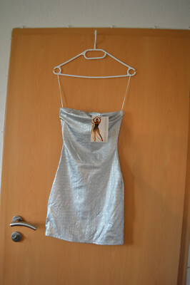 Naked Wardrobe Faux Leather Mini Kleid silber Kroko Optik 36