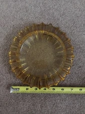 Amber Ribbed Starburst Ashtray Vintage 7.5”