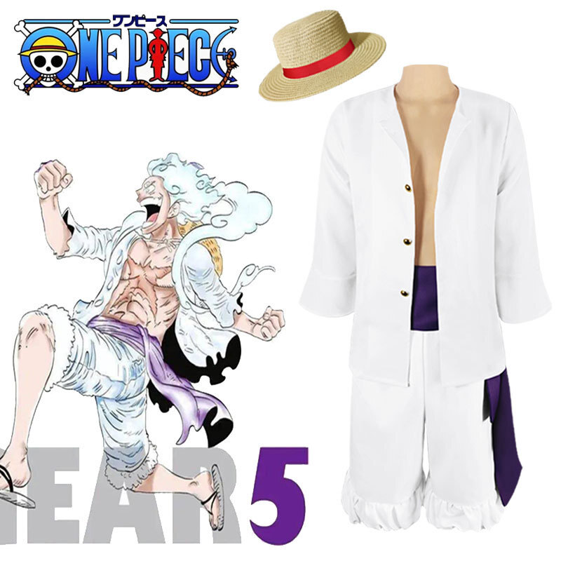  ZENENX Monkey D Luffy Costume 5th Gear Nika White Shirt Shorts  Suit Halloween Luffy Cosplay Suit (White, S) : Clothing, Shoes & Jewelry