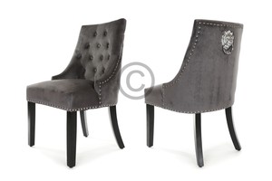 Kensington Dining Chair Deep Grey Velvet Lion Knocker Stud Detail Free