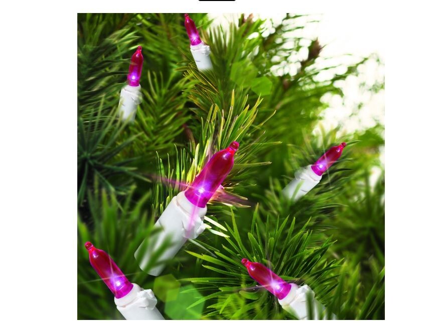 Holiday Time LED Mini Light Set White Wire Pink Bulbs, 50 Count eBay