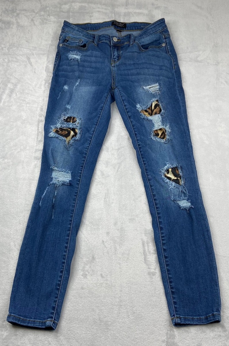 Judy Blue Jeans Womens 29 Blue Denim Leopard Patch Skinny
