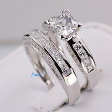 Women 925 Sterling Silver Princess Cut cz Wedding Ring Engagement Ring