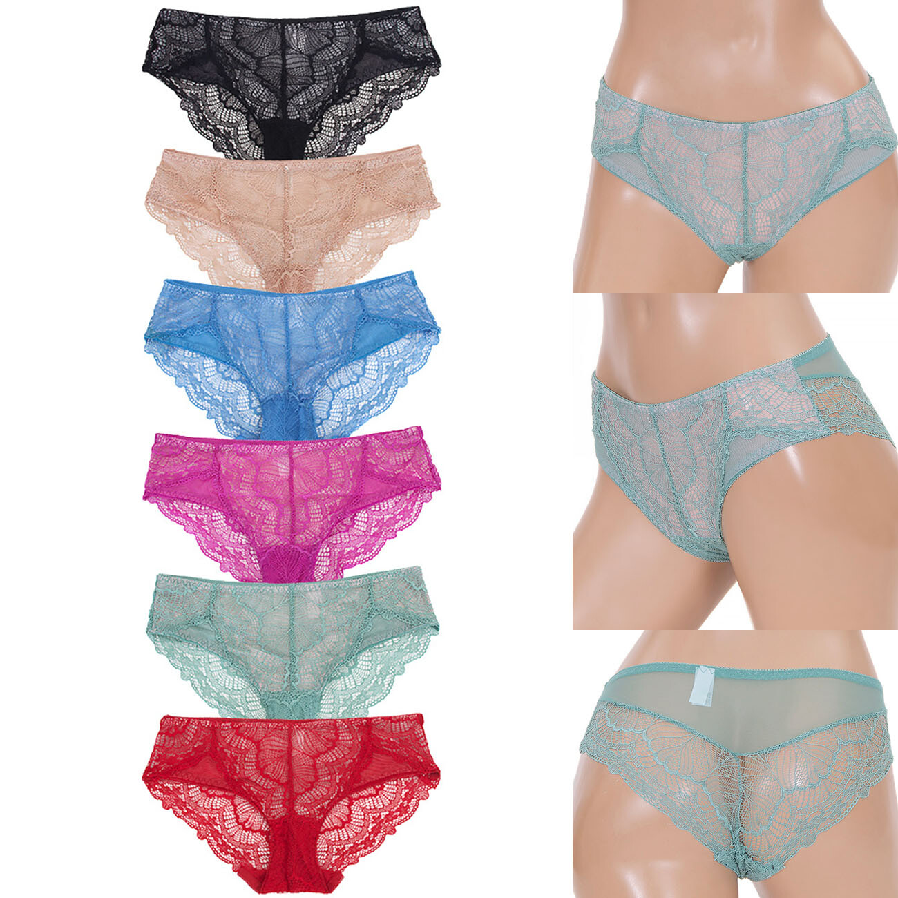 12 pack JENNIFER Women's Stretch SexyFloral Lace Back Bikini Panty