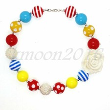 Fashion Women White Flower Colour Chunky Beads Kids Bubblegum Gumball Necklace