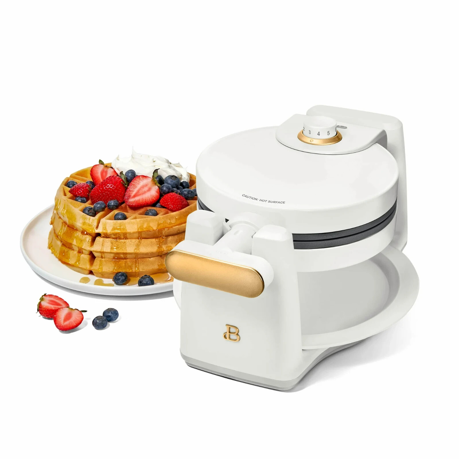 Drew Barrymore White Rotating Belgian Waffle Maker with Icing  -image