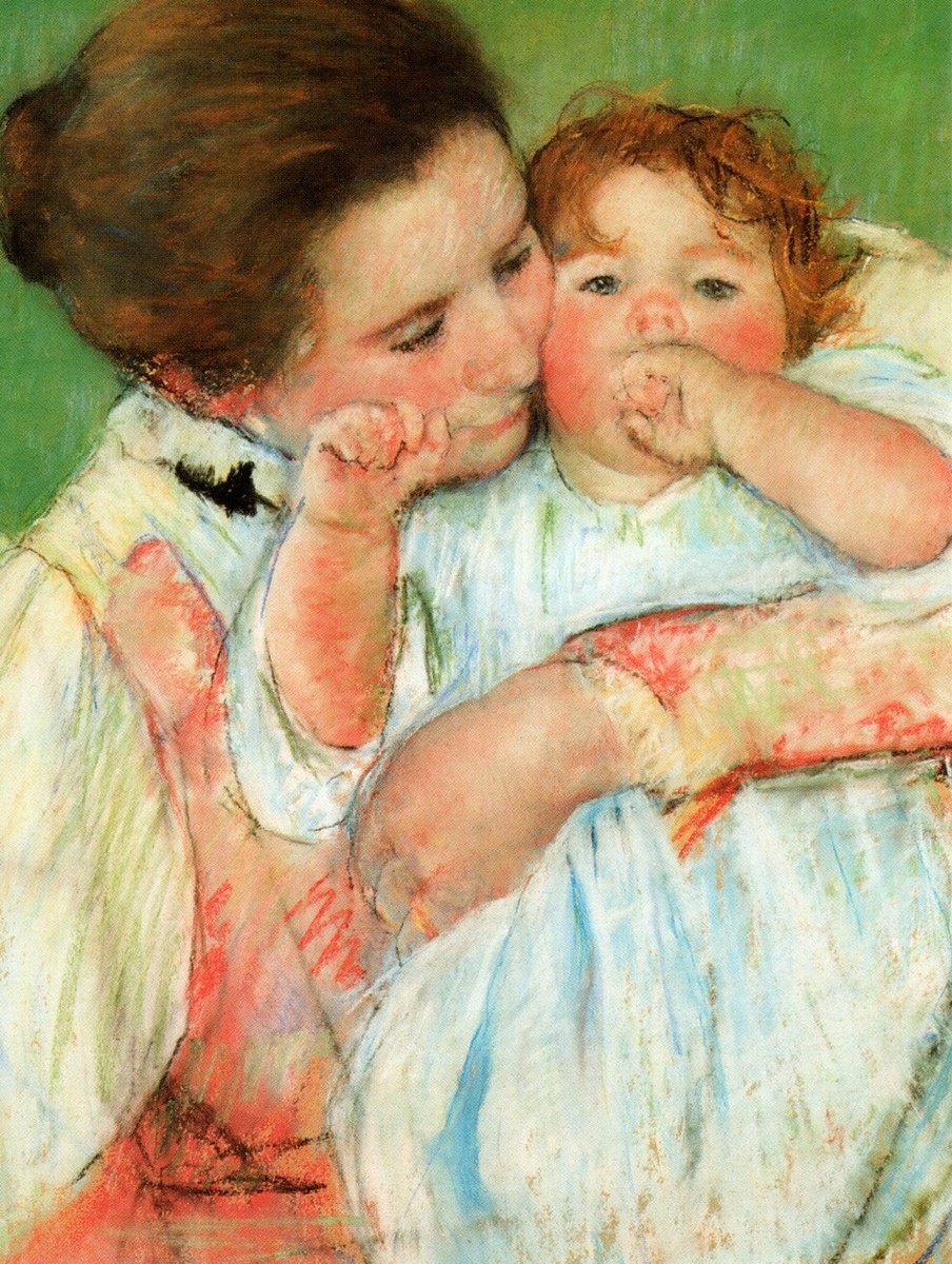 Mother and Child On Green Background Artist Mary Cassatt Blank