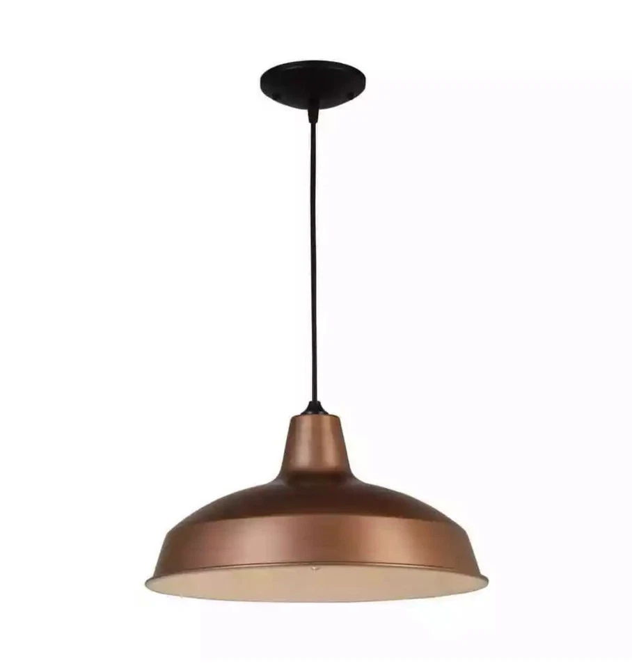 Hampton Bay 1-Light Vintage Copper Warehouse Pendant with Metal Shade - Image 4 of 4