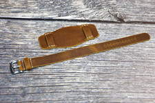 Handmade Brown Leather Watch Band, Bund Strap Aviator Military Style 18/20/-26mm