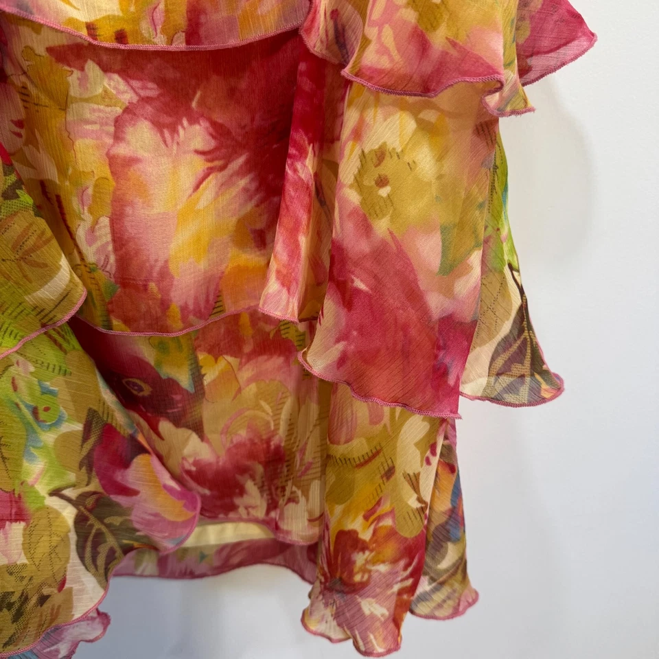 Blusa Top Lapislázuli Para Mujer L Floral Rosa Volantes Y2K Años 90 Transparente Fiesta Club Recorta Foto 4 de 4