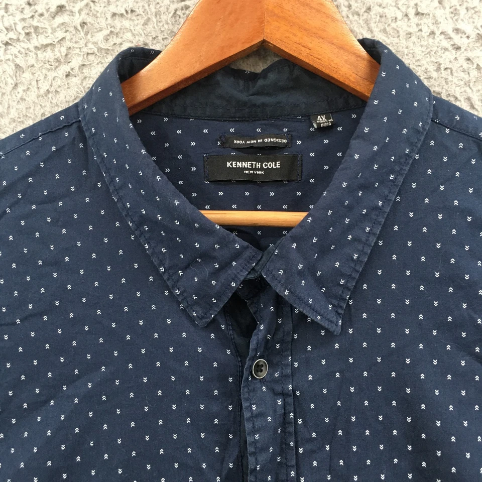 Kenneth Cole Short Sleeve Shirt Mens 4X Plus Button Up Collared Blue Cotton - Image 3 of 4