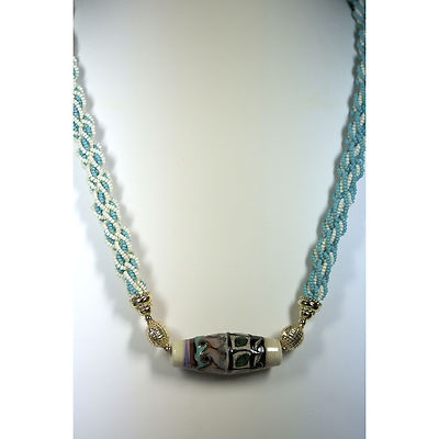 Kumihimo Necklace with Art Glass Focal Bead and Gold Clasp