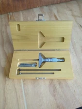 Nice K-D Tools- Machinist Depth Gage Micrometer Tool W/ Wood Case