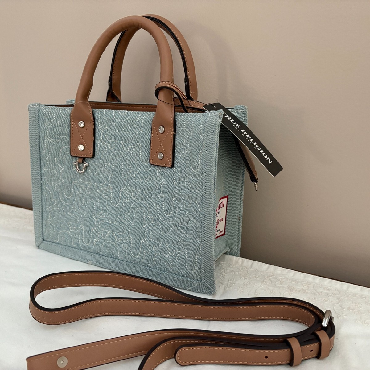 TRUE RELIGION Denim Pocket Horseshoe Logo Shoulder Crossbody  True Religion Light Blue Shoulder Bag with Embroidered Logo main image 1