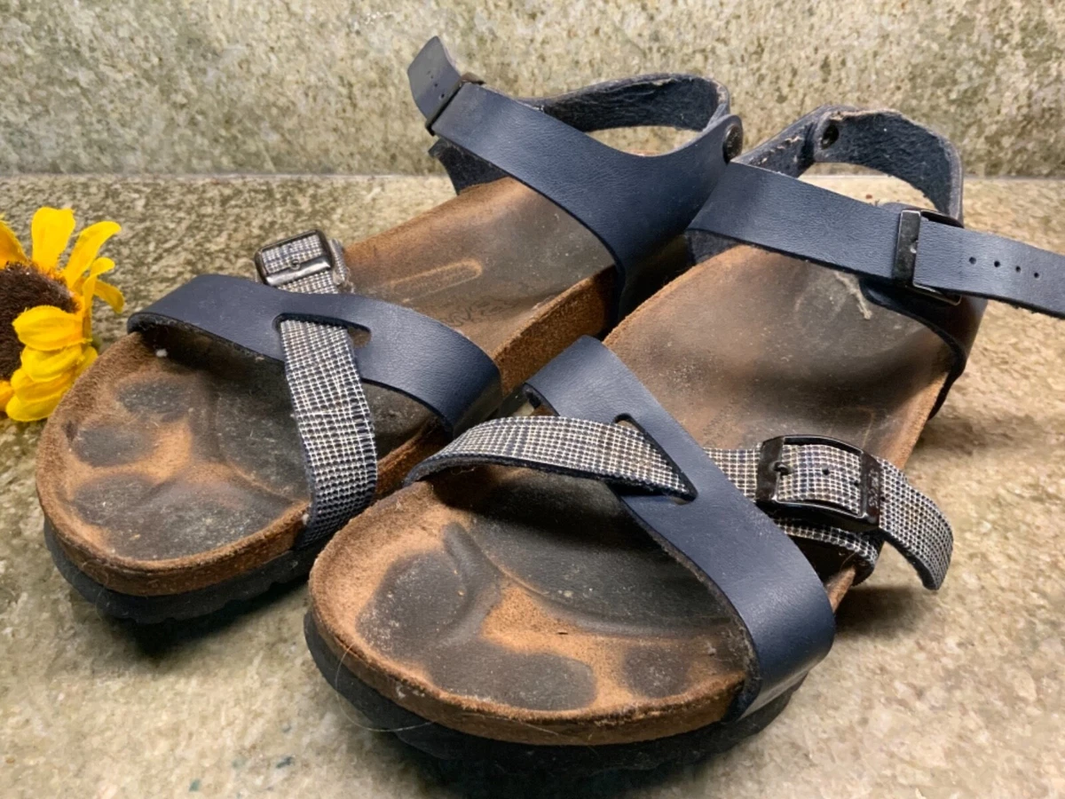 gjorde det motor manifestation Navy Blue &amp; White 3 Strap Birkenstock Size 40 260 L9 M7 | eBay