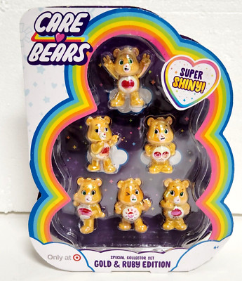 Care Bears Super Shiny Gold & Ruby Special Edition Collectible 6-Pack Figure Set