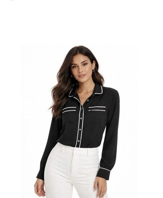 Loft Women s Button Up Shirt Black And White Details Size XS 