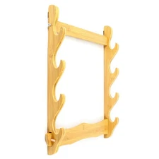 4 Display Bamboo Wall Mount Wooden Rack Storage in Natural Wood Finish Rack
