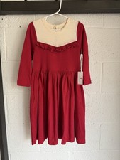 NWT Pink Chicken Girls SZ 6 Soft Cotton/Modal Knit Long Sleeve Dress Pockets Red