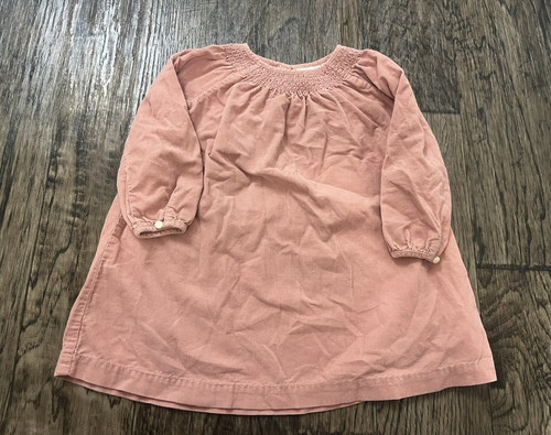 Ralph Lauren Corduroy Dress Pink Smocked Puff Long Sleeve Button Back 24M