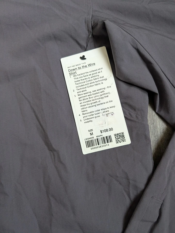 NUEVO CON ETIQUETAS Camisa Lululemon Down To The Wire Para Hombre en Fase Lunar Gris Talla Mediana LM3AX0S Foto 2 de 4