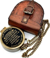 Vintage Brass Compass for Grandson Engraved Inspirational Gift with Leather case
