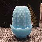 Fenton Fairy Lamp Blue Satin Hobnail Milk Glass Candle Holder Two Piece *read*