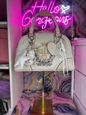 Juicy Couture Cream Velour Satchel Heart Crest Charm Y2K Handbag