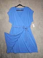 Nine West Cornflower Blue Dolman Short Slv Wrap Dress w Belt Knee Length Sz 1X 