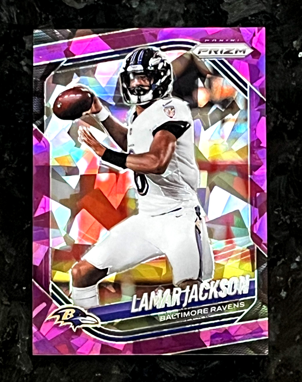 Lamar Jackson 2025 Panini Prizm Purple Cracked Ice 48/225 Baltimore Ravens #78