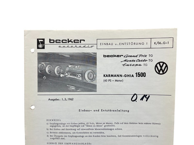 Einbau- Entstöranleitung Karmann Ghia 1500 Becker Grand Prix Monte Carlo Europa