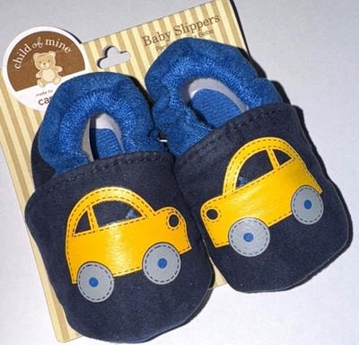 CARTERS Child of Mine suede slippers navy/blue CAR motif size NEWBORN