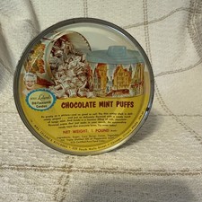 Mrs. Leland's Old Fashioned Candy Tin Chocolate Mint Puffs 1964 Collectible