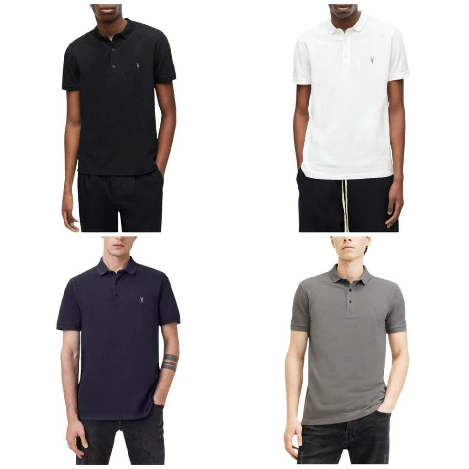 All Saints Men's Polo Shirt Slim Fit Short Sleeve Pique Collared Polo T-Shirt