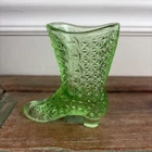 2 Vtg Fenton Glass Daisy Button High Top Shoe Boot Pale Pink Green READ