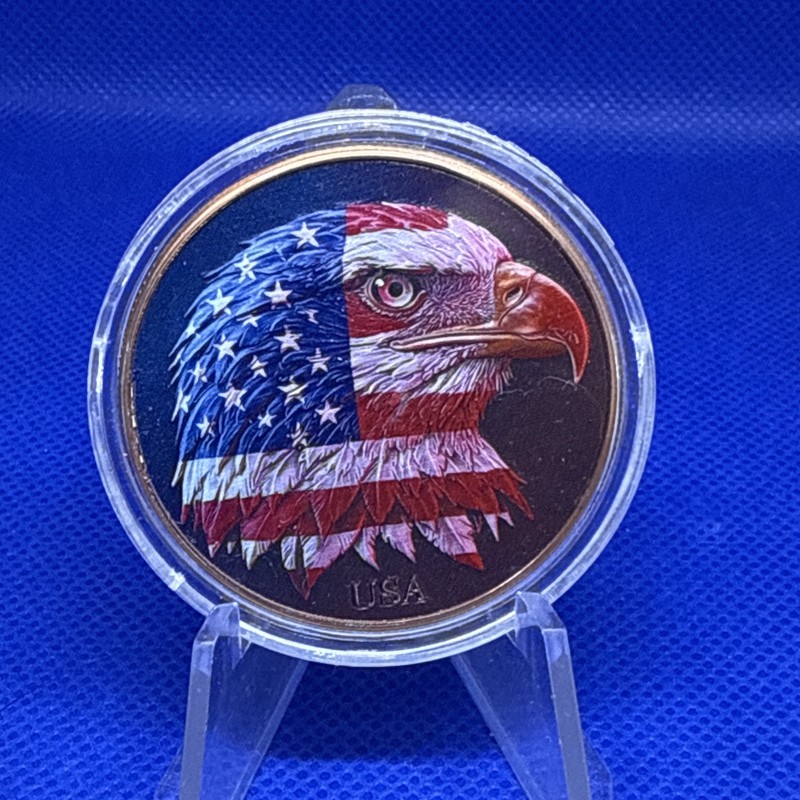1oz .999 Fine Copper Round Patriotic Bald Eagle USA Flag Colorized BU W/capsule