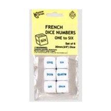 Koplow Foreign Language Dice d6 20mm Number Dice 1-6 - French Words (6) New