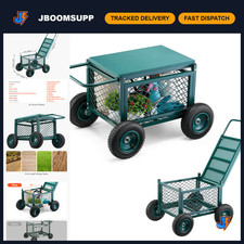 Heavy Duty Rolling Garden Cart with Seat  Wheels, 400 LBS Capacity, Outdoor Sco