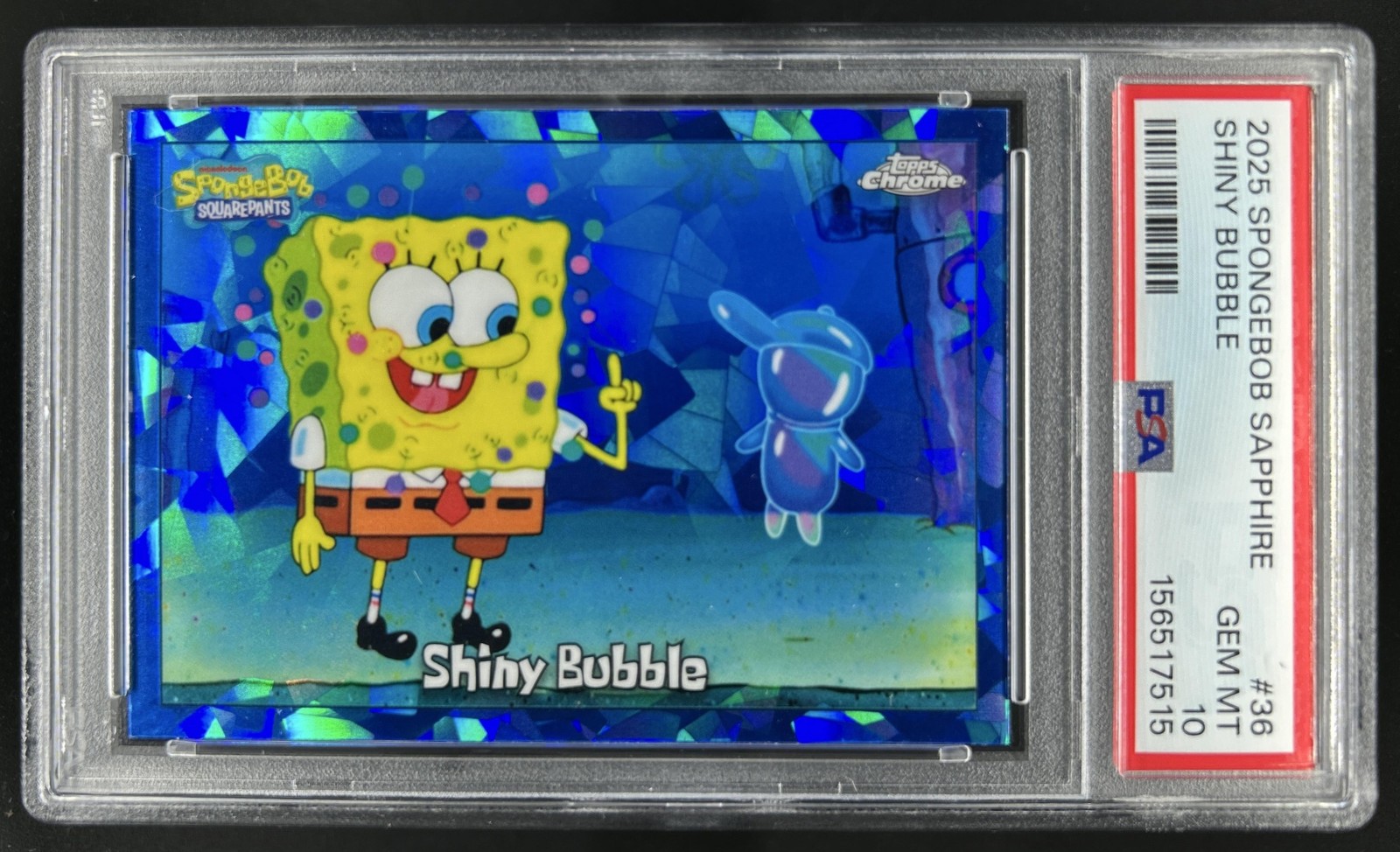 2025 Topps Chrome SpongeBob Squarepants Sapphire Shiny Bubble #36 PSA 10 POP 3 view 1
