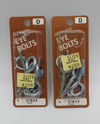 New Eye Bolts 3/16'' x 2 Zinc Plated Midwest Fastener 24328, Lot of 8