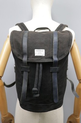 SANDQVIST Stig Vintage Classic Used Black Cotton Canvas Backpack Size Medium