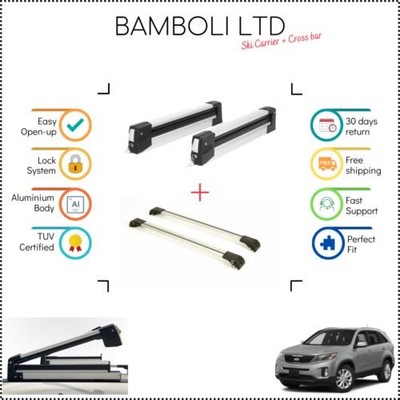Bamboli 29.5'' Ski Carrier & Silver Cross Bar Set For Kia Sorento 2015-2019 4 pcs