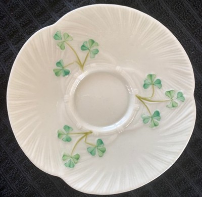 Vintage Belleek shamrock saucer, green mark (6th), 1965-1980 