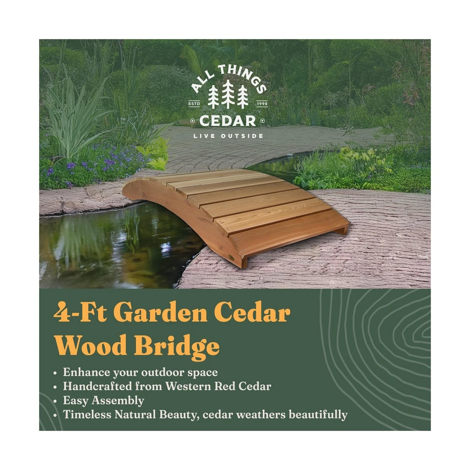 Puente de madera de cedro All Things, pasarela de jardín al aire libre para estanques de patio trasero, 4'... Foto 2 de 4