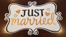 JUST Married Car Magnet Wedding Sign Decoration Fridge Gold  Black Lg 12"x7.5"