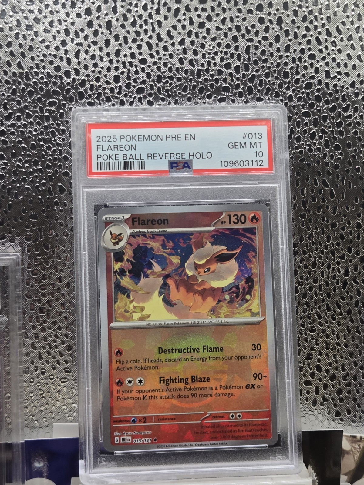 Flareon 013/131 PSA 10 Prismatic Evolutions Poke Ball Reverse Holo SLAB CHIP See