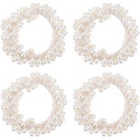 Scrunchies 4 StüCk Weiß Perlen Elastisch Haargummi Zopfgummi Haarschmuck Damen