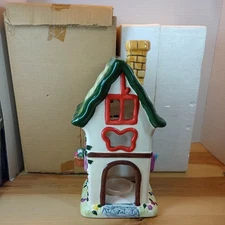 Candle Holder Ceramic Cottage 11" Tea Light House Figurine 'Welcome Home' In Box